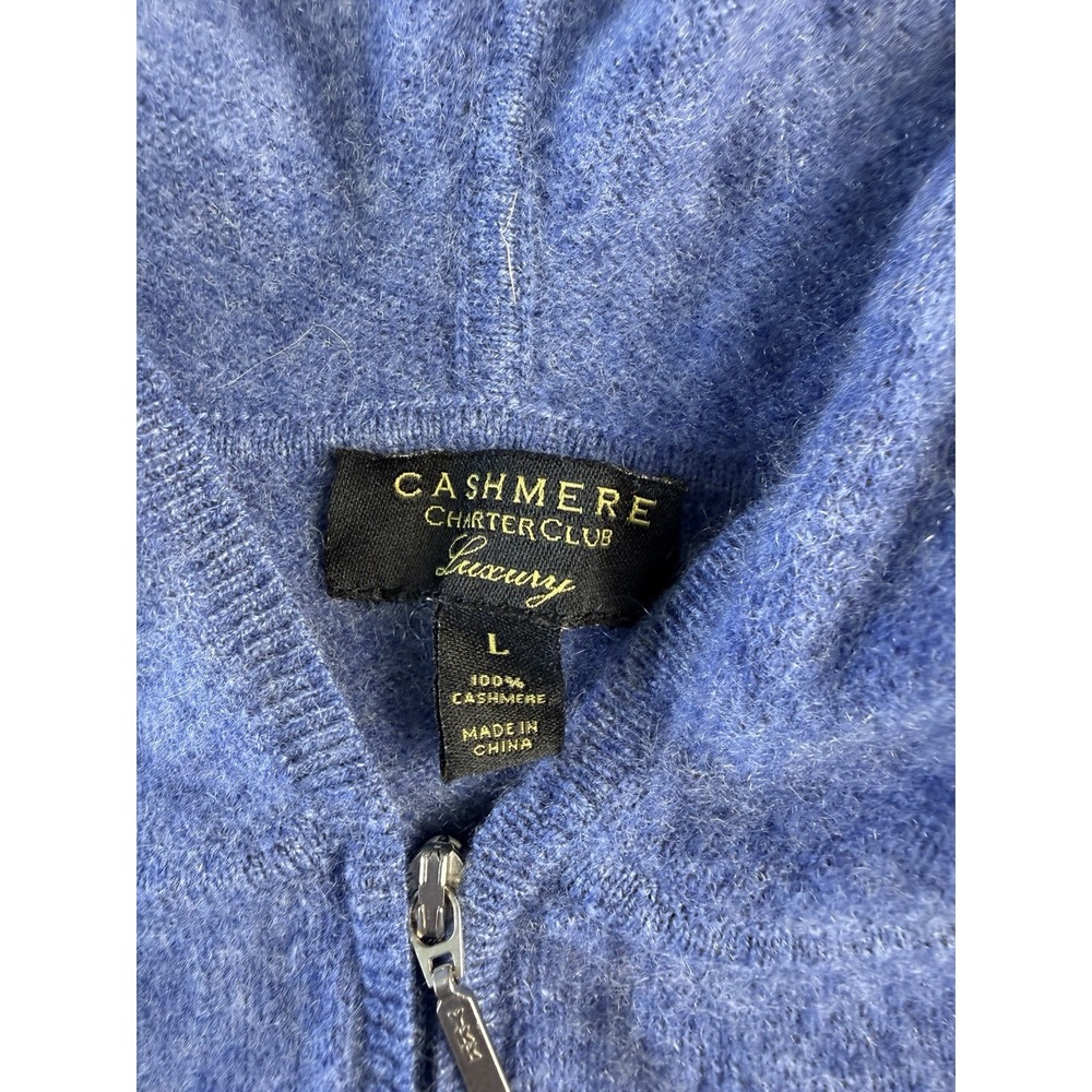 Cashmere Charter Club Luxury Cashmere Full Zip Hooded Hoodie Blue Women L New - Picture 6 of 8